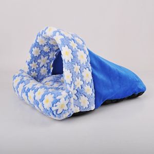 Niche Pour Chat Ou Petit Chien Animaux Chaud Velours Longueur Largeur 4735cmmotifs Fleurs Bleu