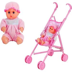 POUPON Jouet de poussette de poupée pour cadeau pour enfants, poussette de poupée pliable avec poignée robuste bébé fille Play House Care