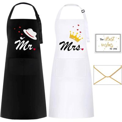 Tabliers Couple Mr & Mrs Umboom - Set De 2 Tabliers Assortis Avec Poches (Cœur Et Bisou)