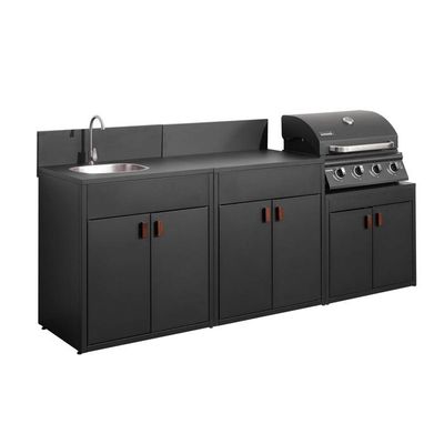 Meuble De Cuisine Extérieur En Inox 45x46x61 Cm - Avec 3 Tiroirs, Rangement Pour Barbecue Et Accessoires
