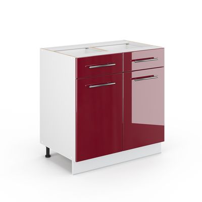 Meuble cuisine Fame-Line, 80cm avec 3 tiroirs, PT Marbre, Rouge
