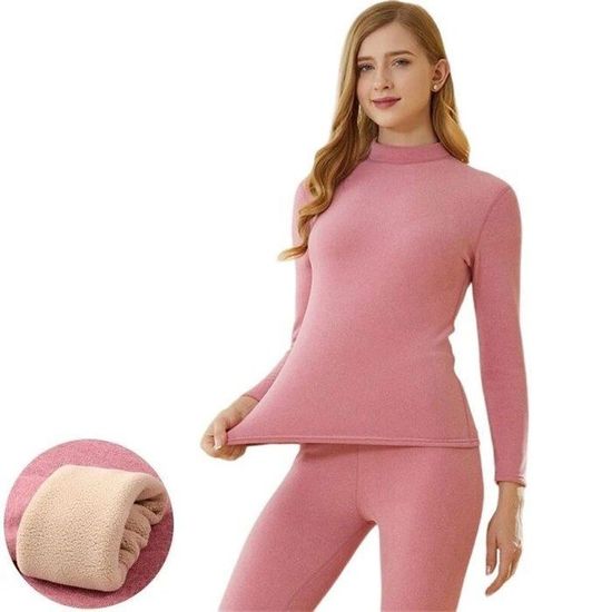 Ensemble Sous-vêtements Thermiques Femme - Haut + Legging En Polaire Côtelée - Couche De Base Chaud Hiver