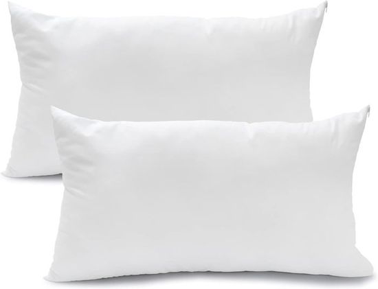 Oreiller 48x74 Lot de 2 pour Le Lit Coussins pour Dormir et Décoratifs Antiallergiques Anti-Acariens et Rafraichissant Rectangulaire Taie d' Oreiller Blanc en Coton et Polyest. Amovible et Lavable