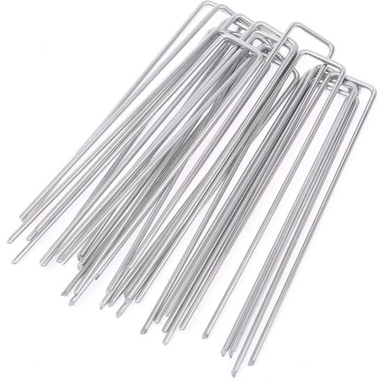 50 Agrafes En U Acier Galvanisé Pour Gazon - 15cm - Fixation Bâche, Tapis, Pelouse Artificielle