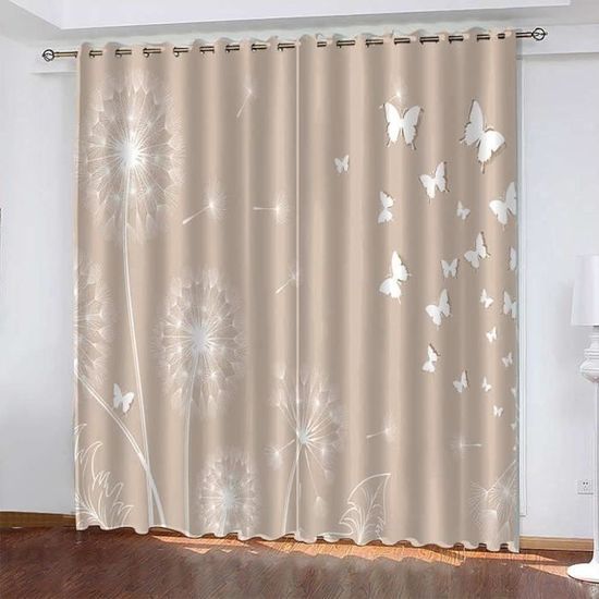 Rideaux Occultants Papillon 140x240 Cm - 2 Panneaux - Tissu Thermique & Anti-UV - Pour Chambre, Salon - Motif Vintage
