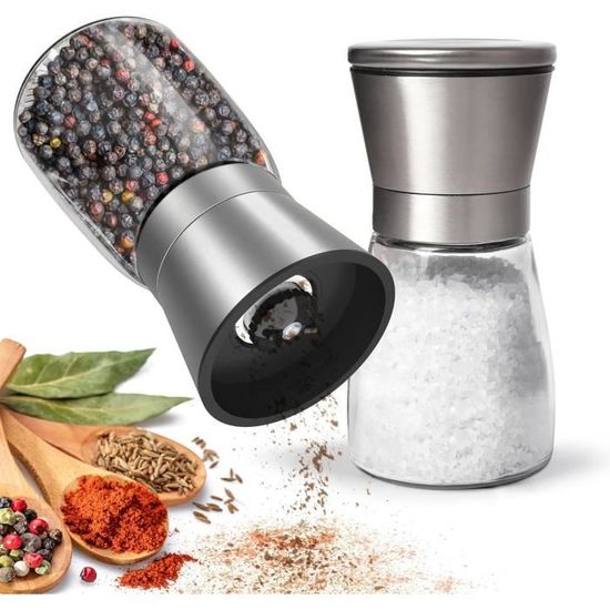 Moulin à Poivre Et Sel En Bois – Broyeur Céramique Réglable Manuellement – Pour épices Et Graines