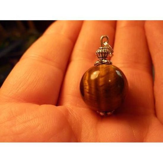 PENDENTIF OEIL DE TIGRE 1.4 Cm & ARGENT DU TIBET