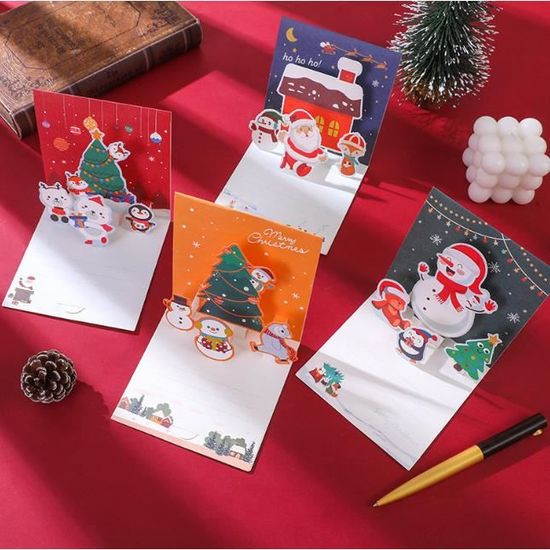 Carte De Noël Pop-up 3D Avec Enveloppe – Scène De Village Enneigé Et Bonhomme De Neige