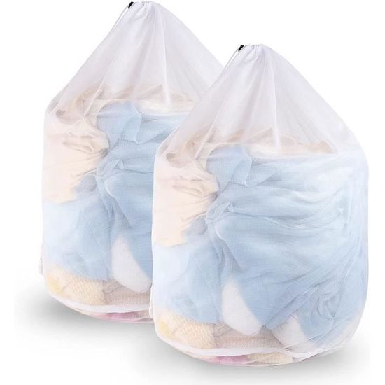 Sacs à Linge En Maille - Lot De 2 - 60x80 Cm - Avec Cordon De Serrage - Réutilisables Pour Machine à Laver - 10
