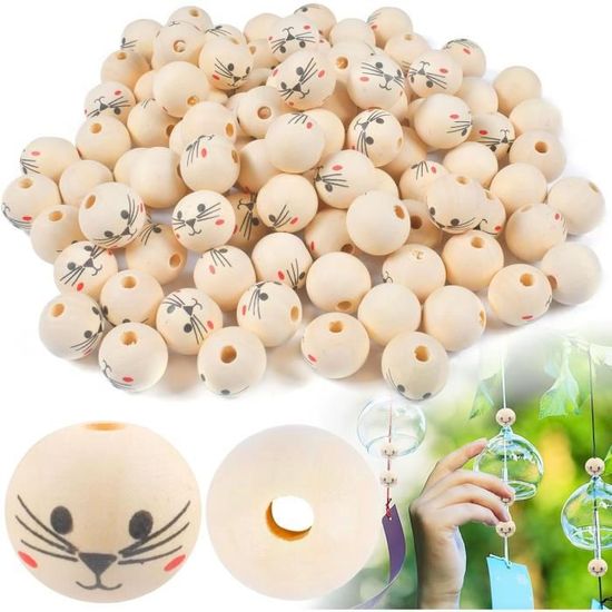 150 Pièces Perle En Bois, 20Mm Perles Rondes De Bois Perles En Bois