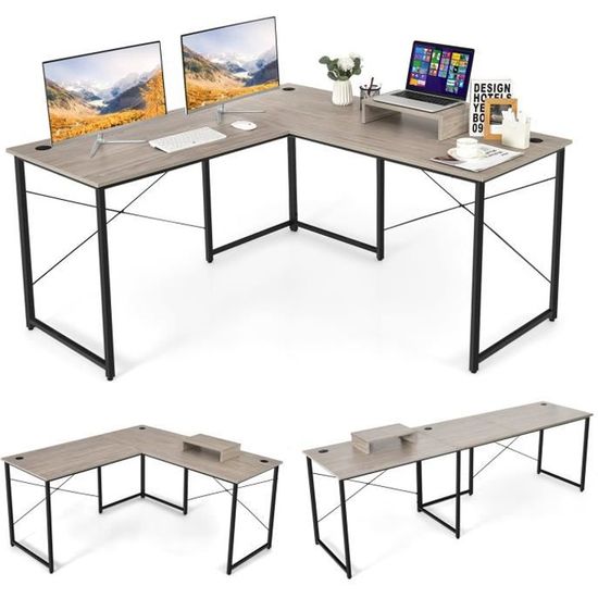 HUOLE Bureau d'ordinateur élévateur en bois + acier, TABLE D'APPOINT, Table  pour ordinateur portable, 60* 34.5* 58-90cm(L*P*H)