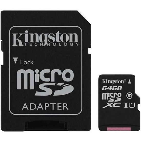 Carte microSDXC Kingston Canvas Select - 64 Go - Classe 10/UHS-I (U1) - 80 Mo/s en Lecture - 10 Mo/s en Écriture