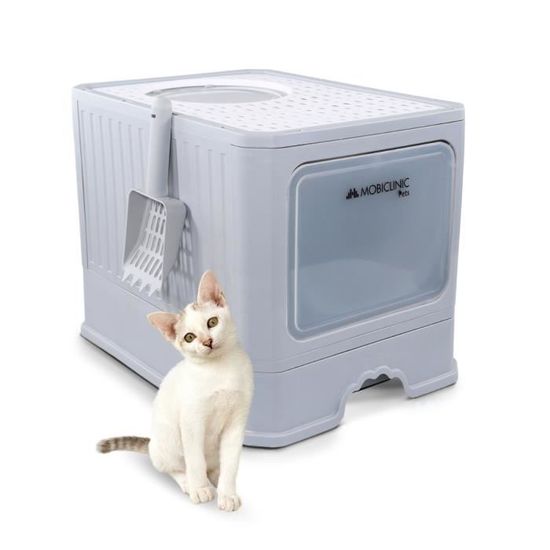 Bac à litière fermé pour chat avec brosse Mobiclinic Grande capacité Bac extensible Stable Abri Confortable CatBox