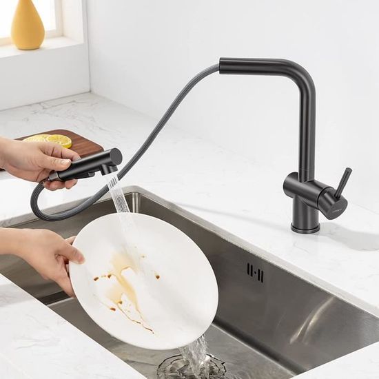 Robinet Lavabo avec Douchette Extractible,en Laiton,Chromé,Eau Froide