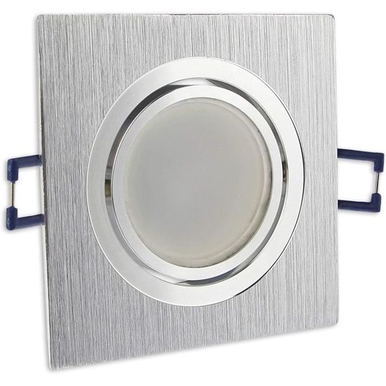 Spot Encastré LED Carré Inox Brossé 5 Watts Blanc Chaud 230V Plat