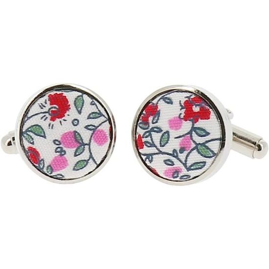 Noeud Papillon Double / Pochette Costume / Boutons Manchette Tissu Liberty Eloise Dragee Rose Et