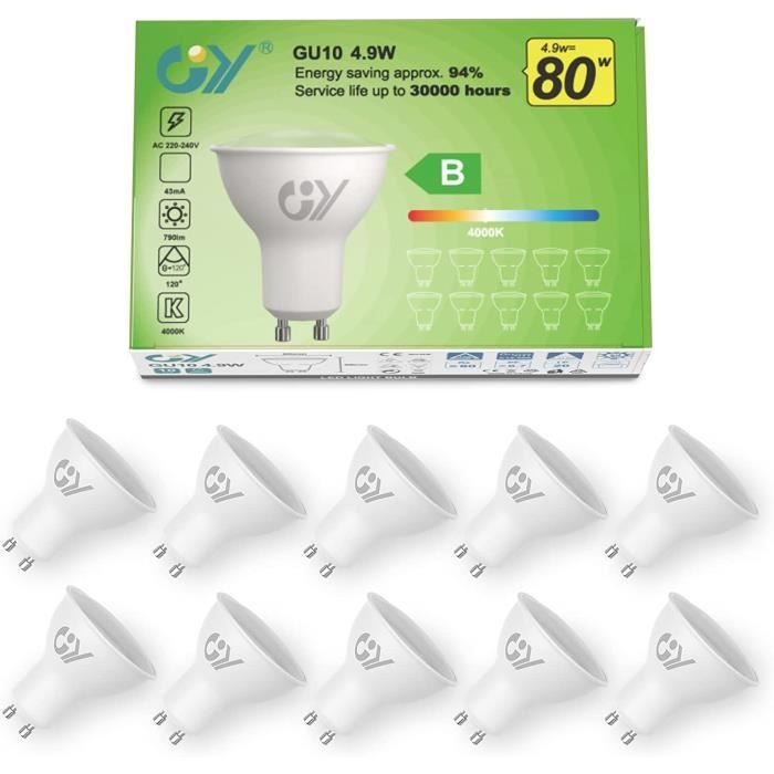 GU10 Classe énergétique B ampoule LED blanc neutre 4.9W 790lm 4000K