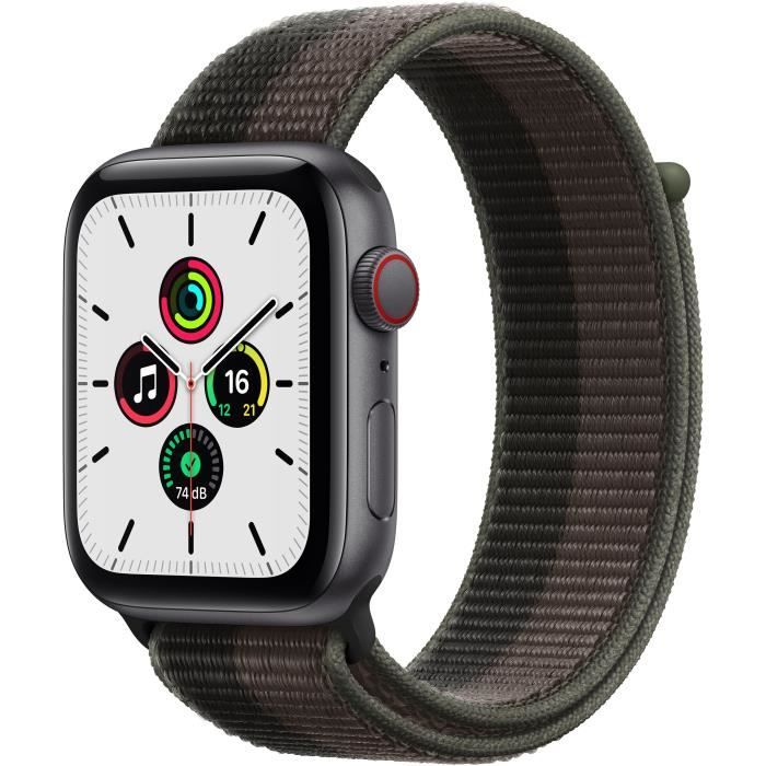Apple Watch SE GPS + Cellular 2021 - 44mm - Boitier Space Grey Aluminium - Bracelet Tornado/Grey Sport Loop
