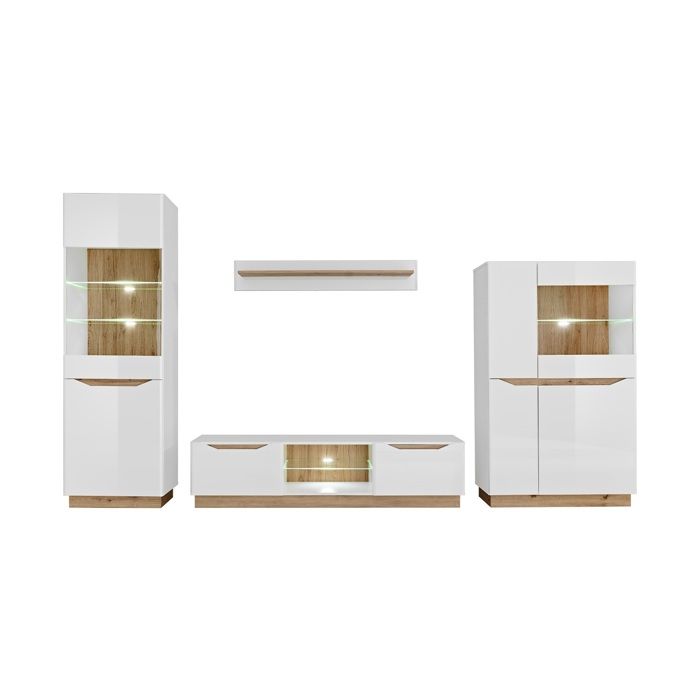 ENSEMBLE MEUBLE SALON TV FAMOUS BLANC MAT / BLANC LAQUE LED