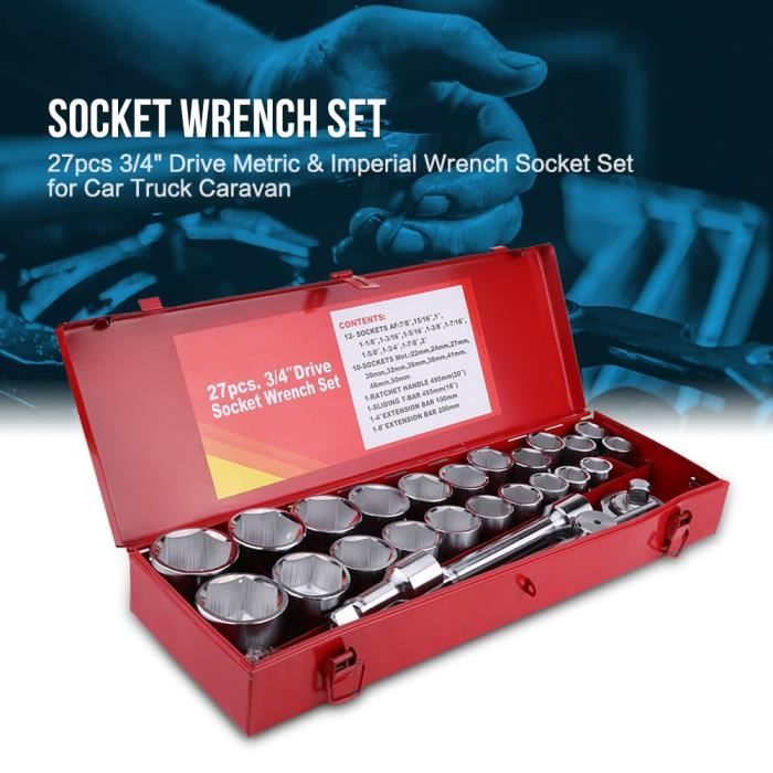 27pcs 3-4- Coffret douilles poids lourds 3-4 pouce metriques HB112314