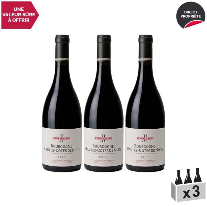 Bourgogne Hautes Côtes de Nuits Rouge 2014 - Lot de 3x75cl - J&J Archambaud - Vin AOC Rouge de Bourgogne - Cépage Pinot Noir