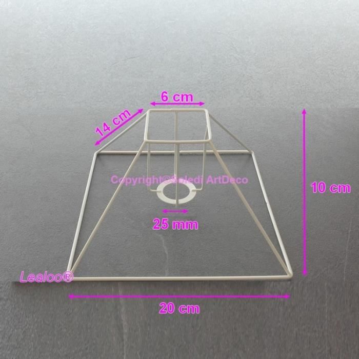 Petite Carcasse Abat-Jour Pyramide basse 20x6x14 cm, Armature Carré bas 4 branches en epoxy anticorrosion , pour E14 - Unique