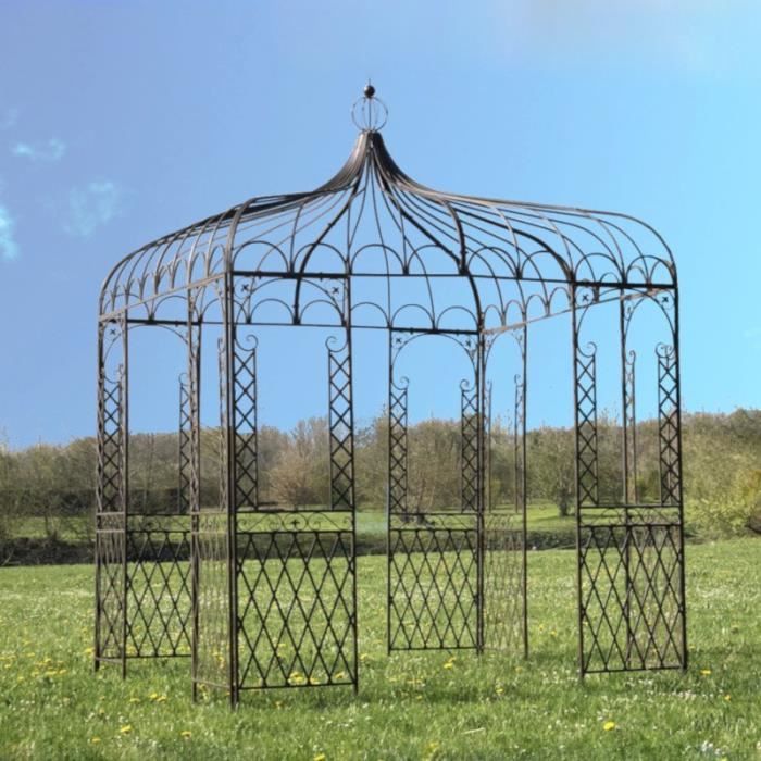 Tonnelle Carrée Fer Jardin Pergola Gloriette Carrée Fer Jardin Métal Marron 220 cm x 220 cm x 300 cm 14305-Pergola-Bis