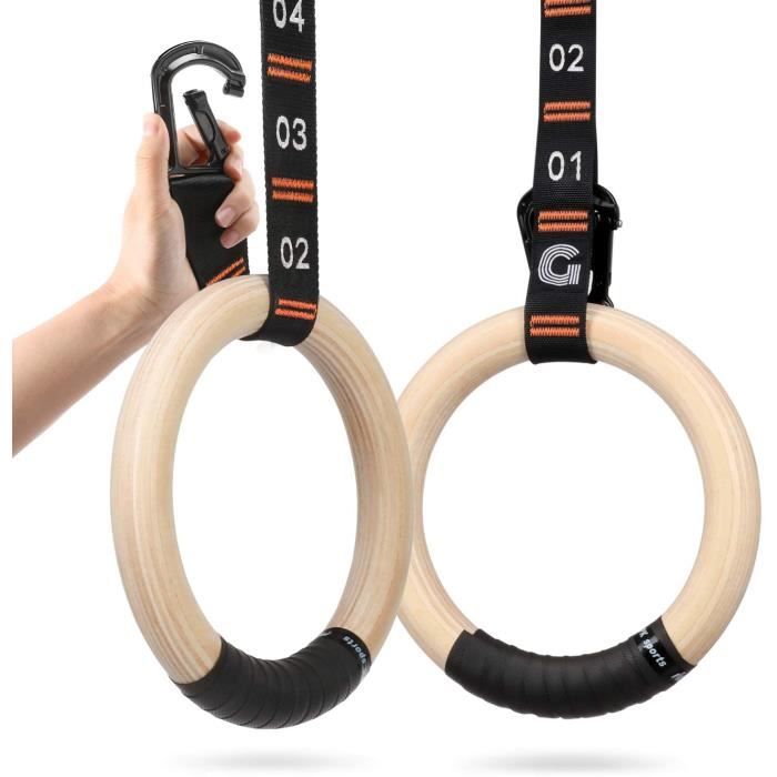 Anneaux Gymnastique Bois avec Sangles Réglables Anneaux Gym 32mm Musculation Traction Crossfit Ring Exercice à Domi54