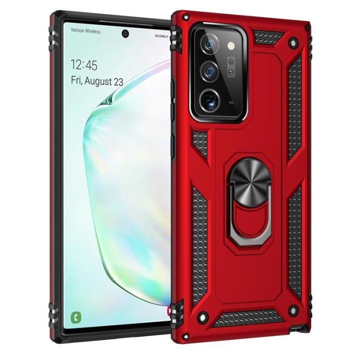 Coque Samsung Galaxy Note 20 Ultra, Armure Silicone Support Bague 360 degrés Rotation Légère Ultra-fin Anti-Rayure, Rouge