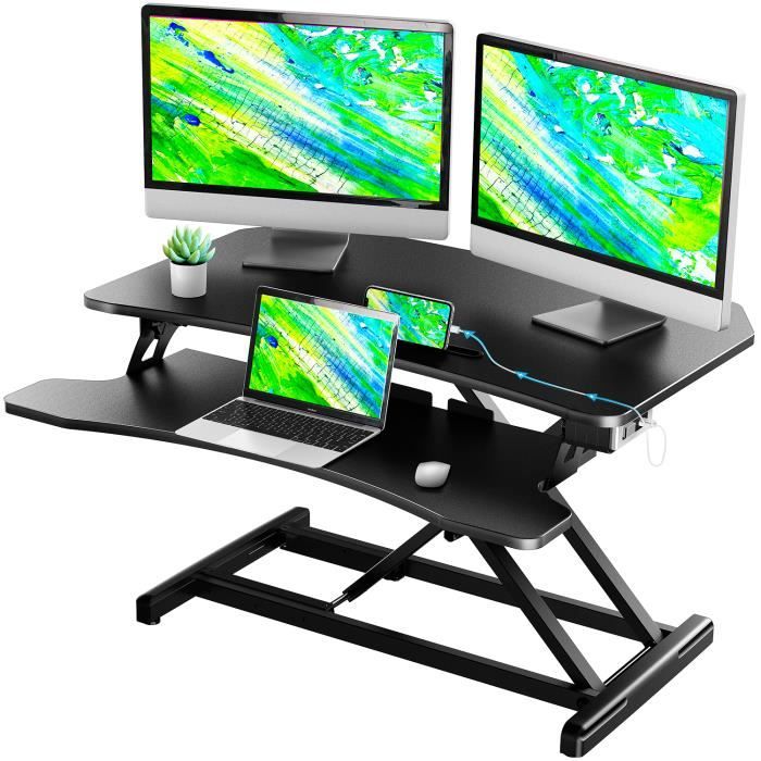 ABOX Poste de Travail Assis-Debout Électrique, Bureau d'Ordinateur Réglable en Hauteur,Station de Travail Largeur 85cm
