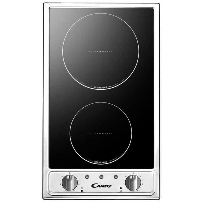 CANDY CTV200 Plaque de cuisson Domino Vitrocéramique - 2 zones - 2900W - L29 x P51cm - Revêtement verre - Noir