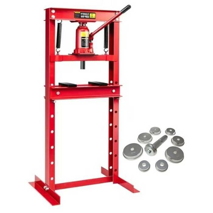Presse Hydraulique d'Atelier sur Bati 12 tonnes sans manometre + 9 Adaptateurs pour Presse