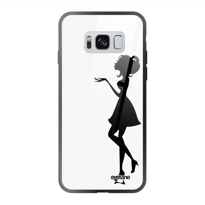 Coque en verre trempé Samsung Galaxy S8 noir Silhouette Femme Ecriture Tendance et Design Evetane