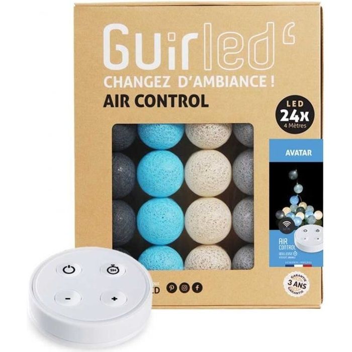 Guirlande lumineuse boules coton LED USB - Télécommande sans fil - Chargeur double USB 2A inclus - 4 intensités - 24 boules - Avatar