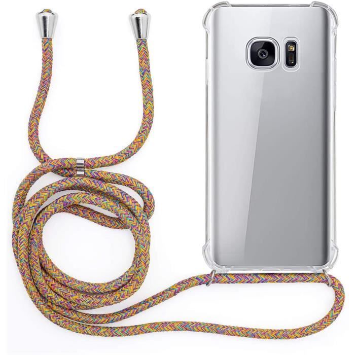Coque Collier Transparente pour Samsung Galaxy S7 - Cover Bumper Dur Ultra Fin & léger - Housse Protection Case Anti Choc - Cordon
