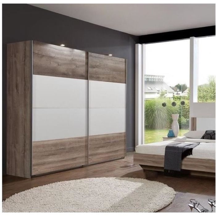 Armoire EVA portes coulissantes largeur 180 chêne châtaigne / blanc vintage Bois Inside75