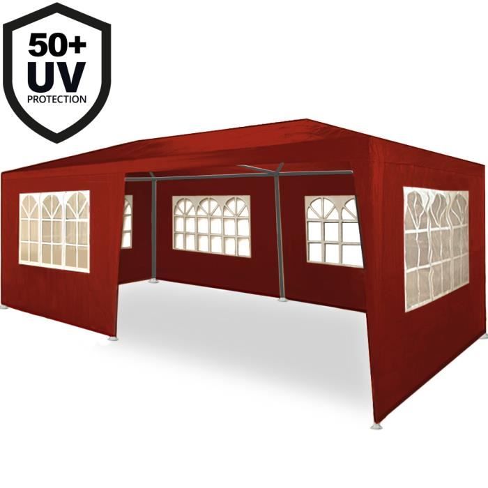 Tonnelle de jardin Rimini rouge 3x6m Barnum Pavillon extérieur avec 6 parois Réception
