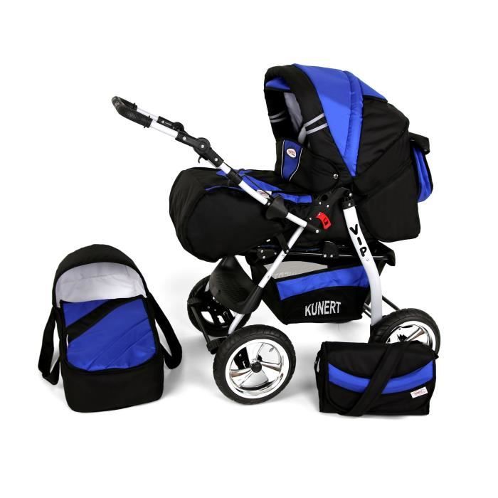 Poussette / Landau combiné 2en1 multifonctions bébé enfant 0-36m avec équipement Roues en caoutchouc Volver - Noire et Saphir.