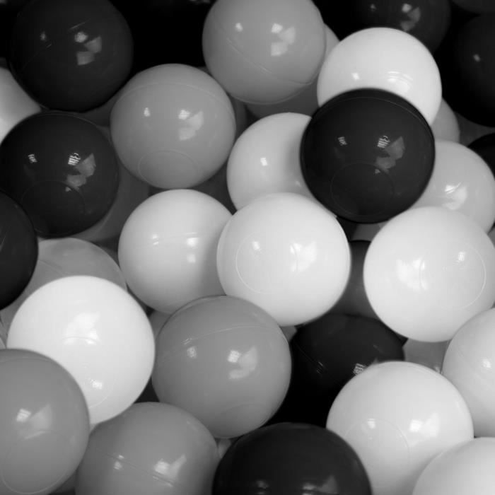 Sac de 100 balles de jeu ou de piscine diamètre 5,5 cm indéformables + Filet de rangement - Noir, gris et blanc - Monsieur Bébé