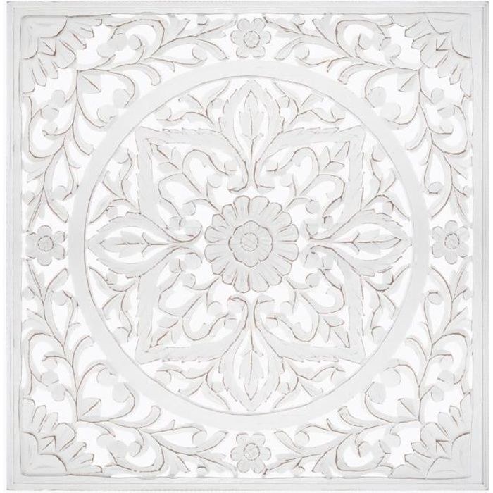 Décoration murale carrée sculptée, blanc - 90 x 90 cm