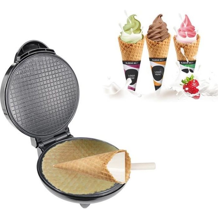 Machine à Gaufrettes Gaufrier à Cornet de Glace 1200W, Surface de Cuisson de Ø 20 cm, Machine pour Former Cornet de glace