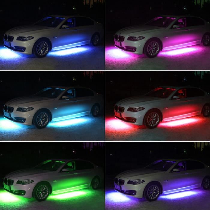 Barre Lumineuse Modifiée pour Voiture Bande LED automatique 4pcs RVB Télécommande sans fil au Néon 8 couleurs