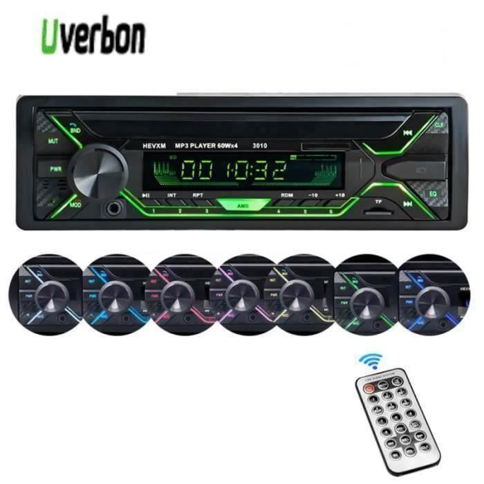 UVERBON Autoradio Bluetooth, 7 Couleurs Stéréo FM Radio 60W x 4, Lecteur MP3 Poste Main Libre Voiture Support USB/SD/TF/AUX+Télécomm