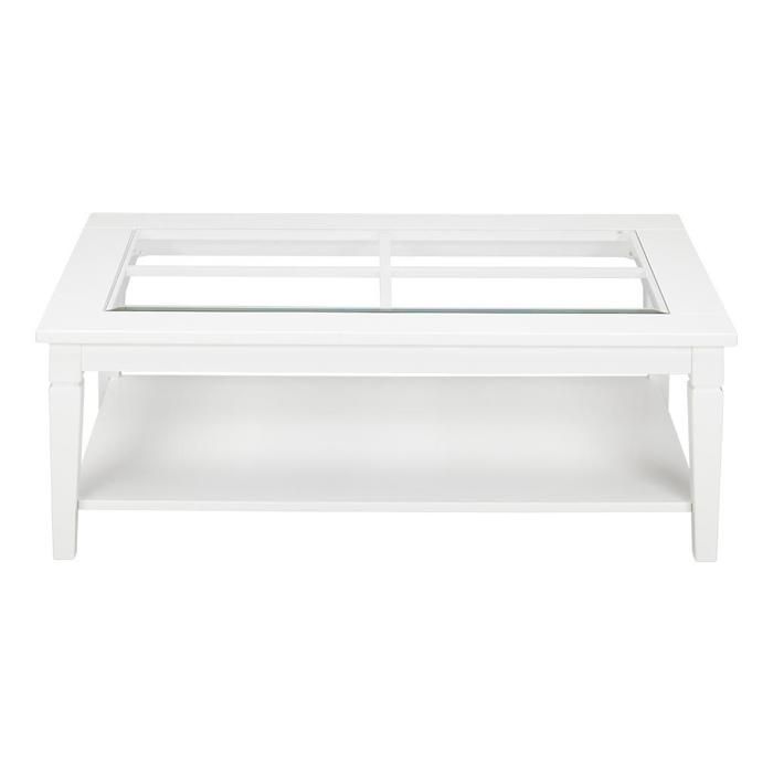 Table basse GUERANDE - Plateau en verre trempé - Pin blanc