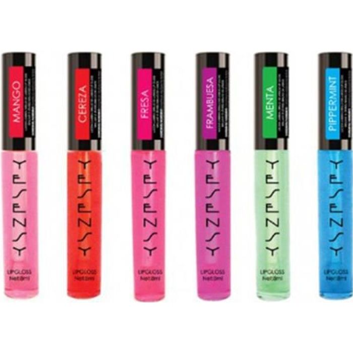 Lot de 6 Gloss Yesensy Fruite Parfum MANGUE, CERISE, FRAISE, FRAMBOISE, MENTHE ET MENTHE FORTE - Gloss Brillant a levres