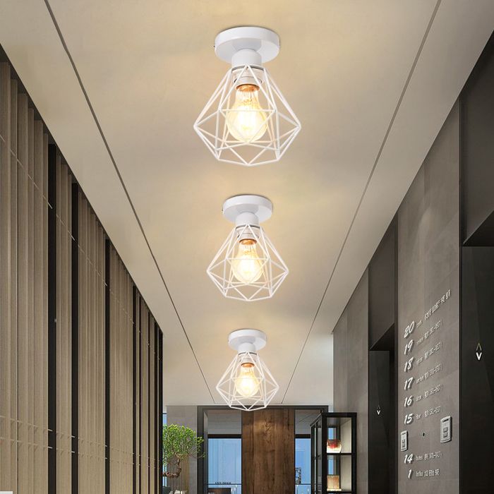 SNOGOLD 3x Vintage Plafonnier Industriel en Métal Cage Blanc Lustre Lampe de Plafond Ø16cm E27 Éclairage Luminaire de Salon - Snogold