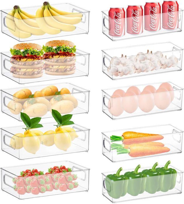 Lot de 10 Bacs de Rangement Garde-Manger 2 TaillesOrganiseur Frigo