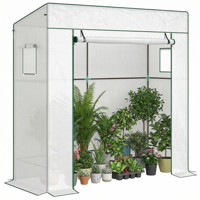 Serre de jardin - Outsunny - avec 1 porte enroulable - bâche PE renforcée - 2 fenêtres - dim. 196L x 77l x 197/178H cm