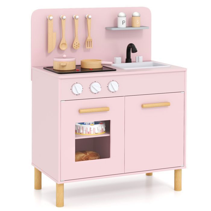 DREAMADE Cuisine Enfant en Bois avec Réfrigérateur Indépendant, Évier, Machine à Glace, Hotte DREAMADE Cuisine Enfant en Bois avec Réfrigérateur Indépendant, Évier, Machine à Glace, Hotte