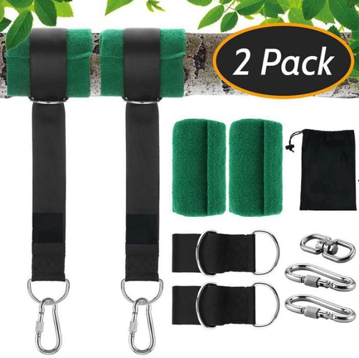 Lot De 2 Sangles Pour Hamac Ou Balançoire - En Nylon Double Couche Avec Mousquetons Et Anneaux En D (50 Cm De Long)